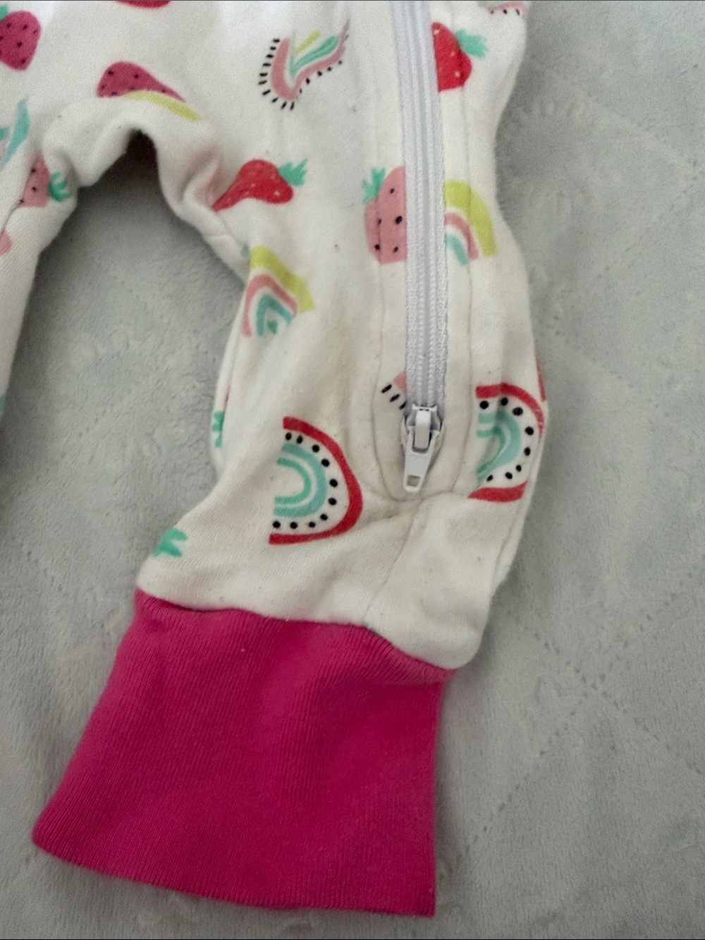 Pink-Trim White Strawberry & Rainbow Footed One-Piece for Kids 9-12 months - Picture 2 of 7
